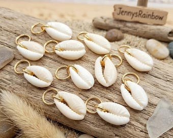 12 Small Cowrie Shell 8mm Hair Rings: Gold Plated Braid Jewelry for Sisterlocks & Braids