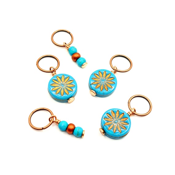 Turquoise Daisy Copper Hair Rings: Braid & Dread Jewelry, 5  display picture 1