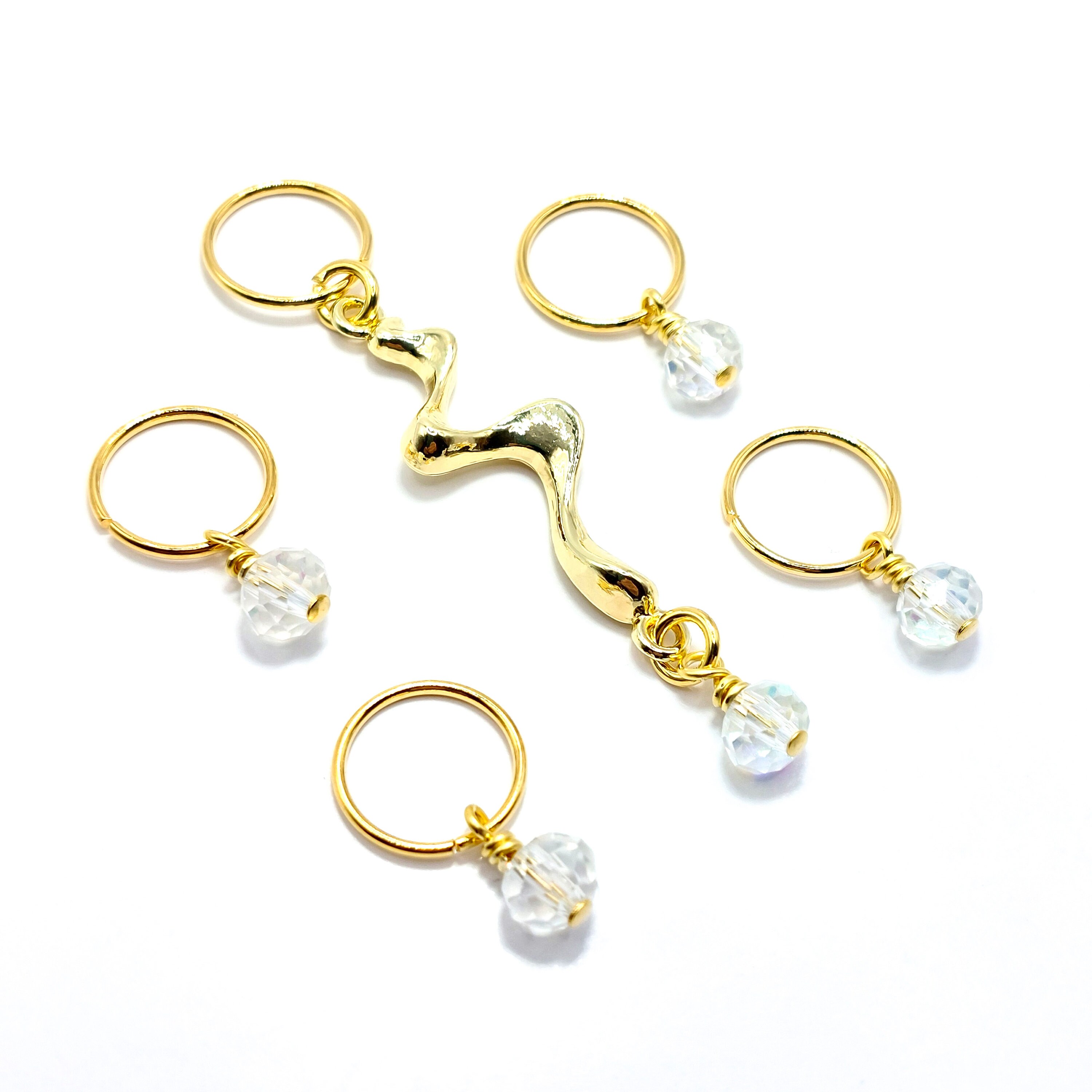 Gold Wave Hair Ring Set: 5 Pc Dangle Braid Jewelry With AB  display picture 3