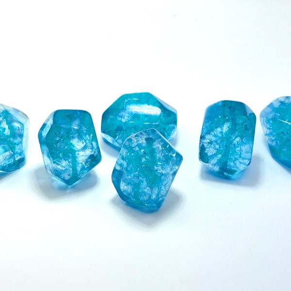 Extra Large Drilled Aqua Blue Ice Flake Quartz Faceted Nuggets 6 Pc, Gemstone Beads, Large Crystal Beads, Jewelry Supply, Crackle Quartz