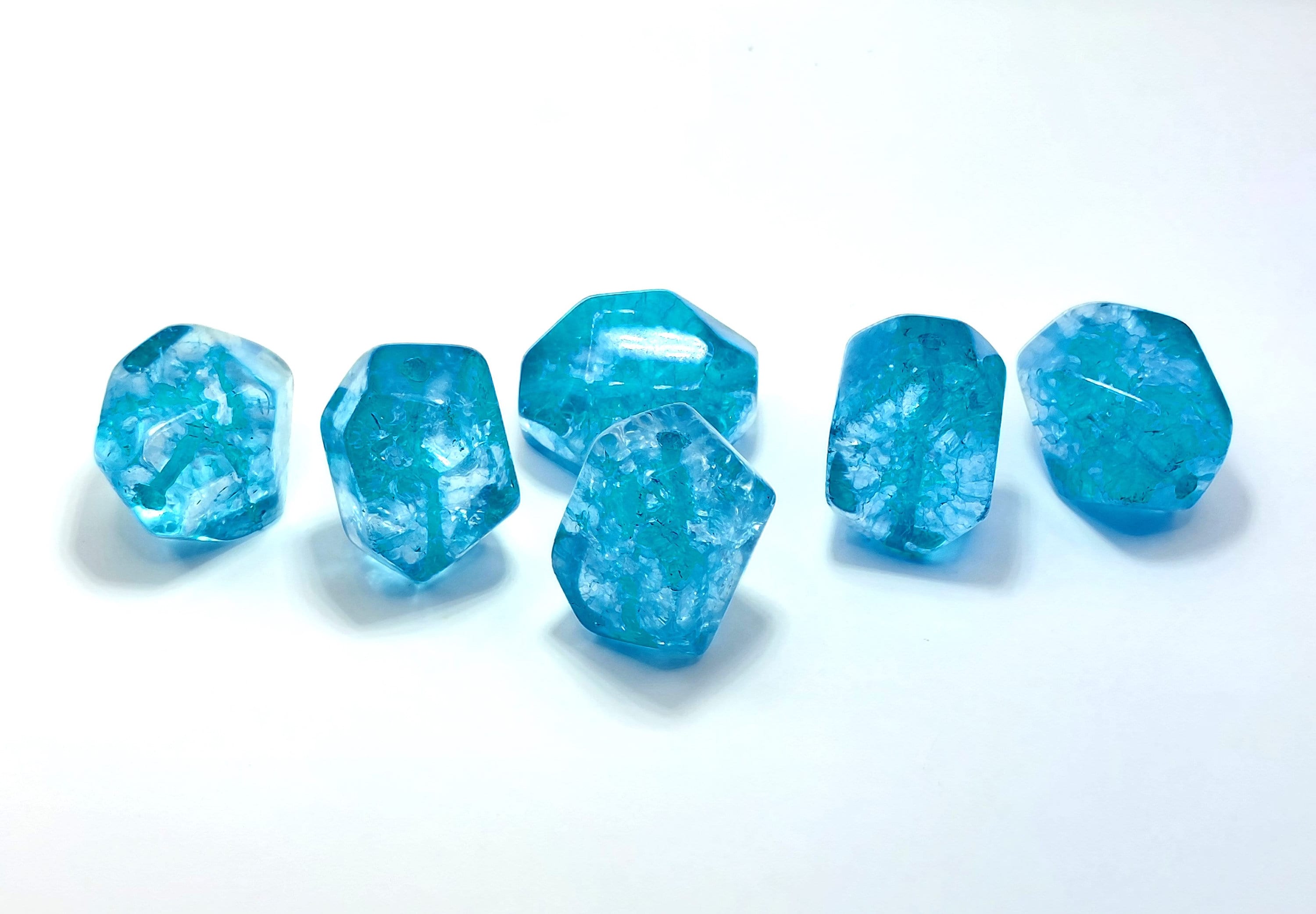 Large Hole Glass Beads, 8mm X 12mm Rondelle Roller With 5mm Hole, Aqua Blue  With Gold Lining, 5 Pieces 