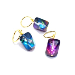 Galactic Meteorite Rectangle Czech Glass Hair Rings Gold or Silver 3 Pc Set, Loc Jewelry, Braid Jewelry, Cosplay, Dread Rings, Hair Charms