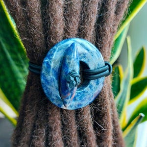 Sodalite Gemstone Dread Tie, Loc Tie, Loc Accessory, Dreadlock Ties, Dread Accessories, Dread Beads, Accessories for Thick Hair, Viking Hair