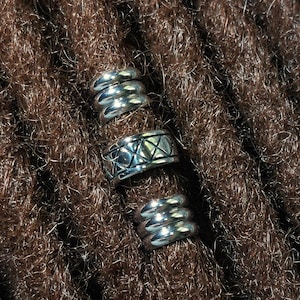 Loc Bead Set 8mm Stainless Steel Cross Hatch Pattern, Dread Beads, Big Hole Beads, Dread Jewelry, Beard Beads, Metal Hair Beads, Spacer Bead