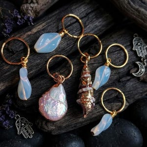 Pearl & Shell Hair Rings: Loc Jewelry, Boho Braid Jewelry 6 Pc Set