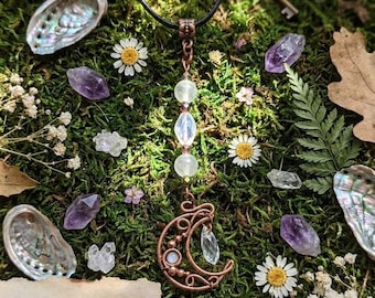 Crescent Glow-in-the-Dark Moon Car Charm: Copper Celestial Rear View Mirror Sun Catcher