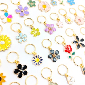 Flower Charm Hair Rings 6 Pc, Loc Jewelry, Braid Rings, Hair Hoops, Dread Beads, Braid Jewelry, Boho Hair Jewelry, Loc Rings, Braid Charms