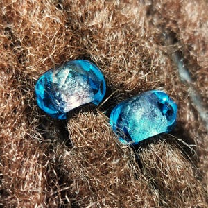 Czech Glass Aquamarine Dread Beads 2 Pc 5mm Hole, Loc Beads, Dread Jewelry, Euro Beads, Loc Jewelry, Hair Beads, Big Hole Rondelle Beads