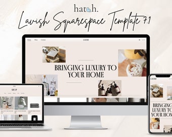 May include: A mockup of a website for a home goods store called "Lavish". The website is shown on a desktop computer, a laptop, and a smartphone. The website features a minimalist design with a light background and black text. The website's tagline is "Bringing luxury to your home".