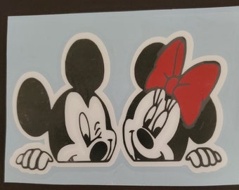 Vinyl car decal - Peeking Mickey & Minnie- Free shipping