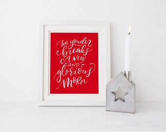 Red For Yonder Breaks Christmas Art Print, Christmas Art Print, Digital Holiday Wall Art, Modern Christmas Art Print