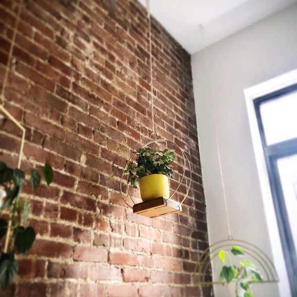 14” hanging planter with wood base , plant decor, hanging planter , modern plant decor, indoor hanging planter, indoor plant decor