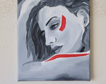 Woman portrait, black and white painting, abstract art, abstract portrait, black and white portrait, woman's face