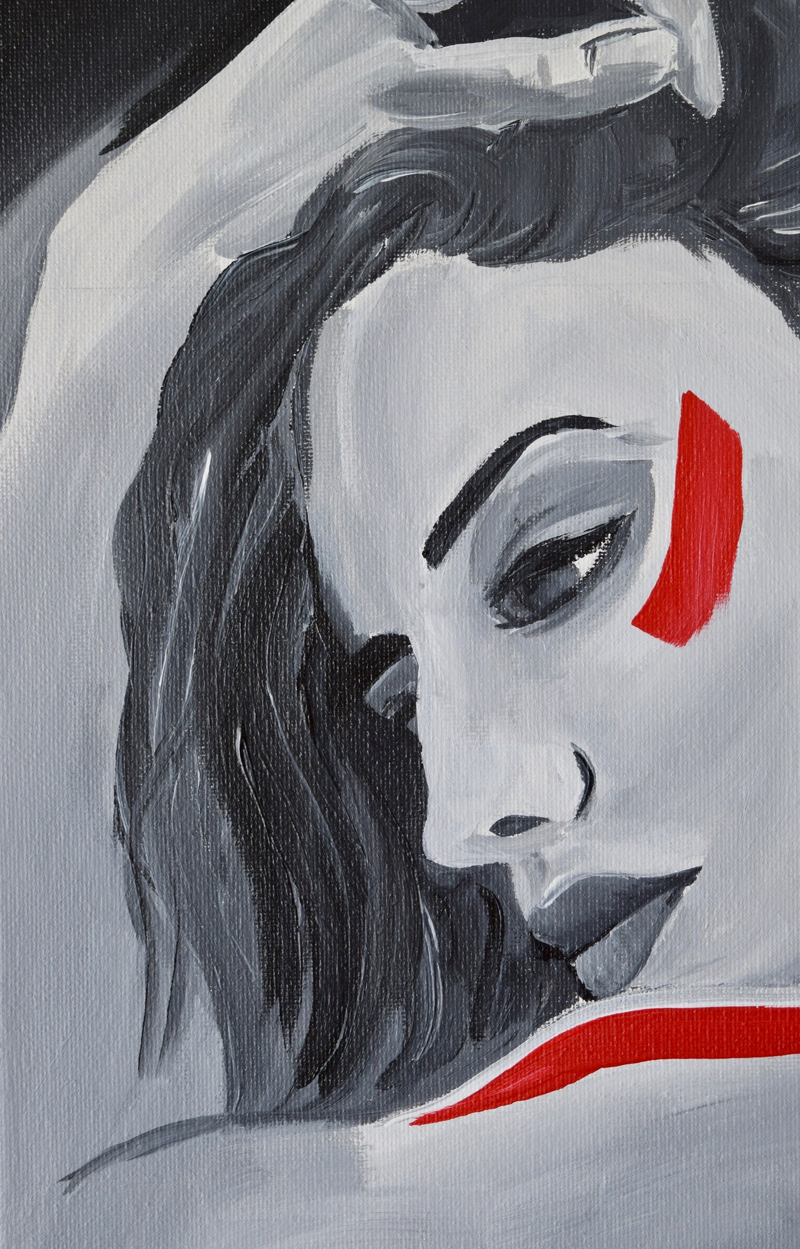 Woman Portrait Black and White Painting Abstract Art Etsy