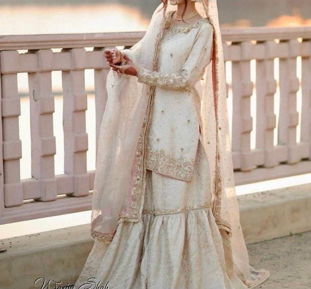 Nikkah/nikah Gharara Outfit White N ...