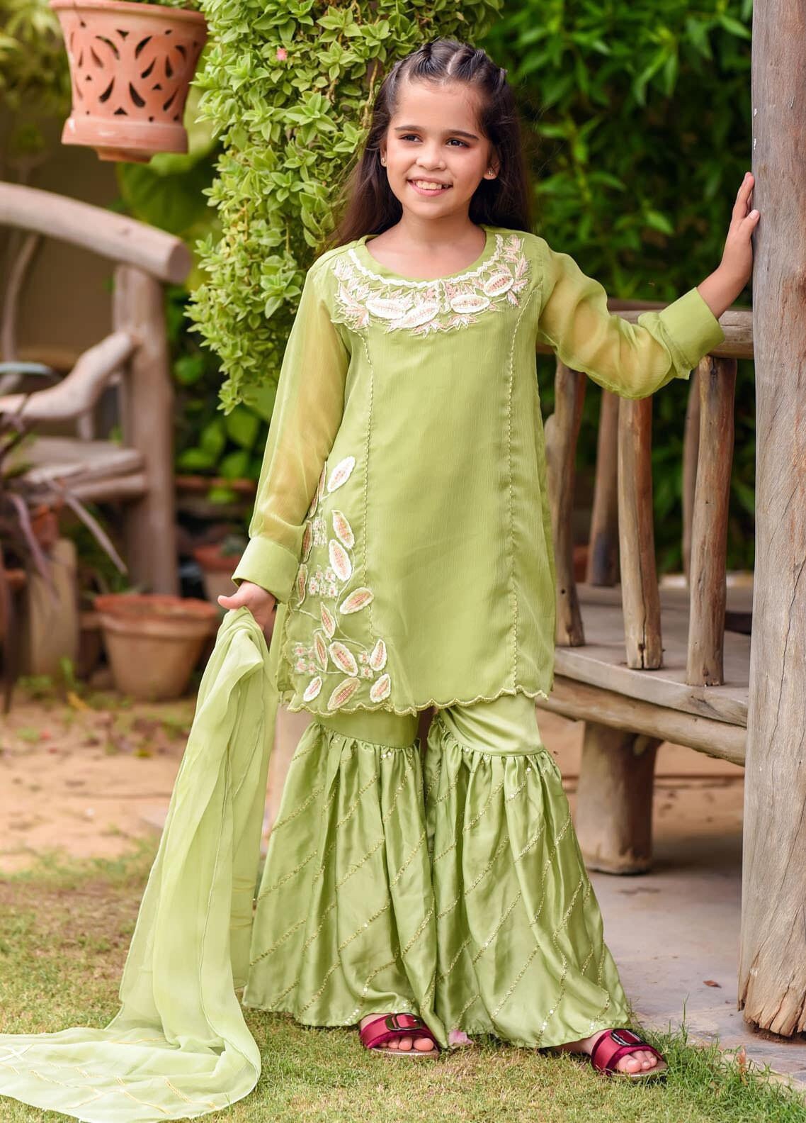 Pakistani Kids Girls Eid Shalwar Kameez  3 Piece