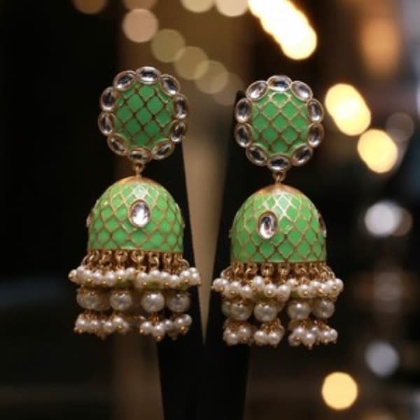 Afzah jumkas meena kari kundan pearl earrings Pakistani designer jewelry ready to ship