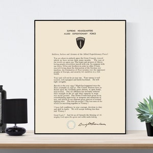 D-Day Order Of The Day Art Print | Operation Overlord | Military History Reproduction | Dwight Eisenhower | World War 2 | Letter Poster