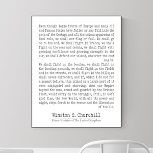 Winston Churchill Life Quote | We Shall Fight On The Beaches | Modern Minimalist Art | Inspirational Print | Black & White | Office Decor