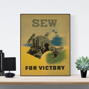 Coser para el cartel de la guerra de la victoria / Segunda Guerra Mundial / Impresión de arte
