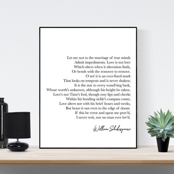 Let Me Not To the Marriage Of True Minds | Sonnet 116 | William Shakespeare | As You Like It | Art Print