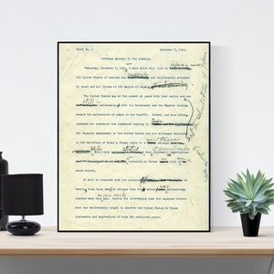 A Day Which Will Live In Infamy Original Draft | Franklin Delano Roosevelt | FDR | Attack On Pearl Harbor | World War 2 | Art Print