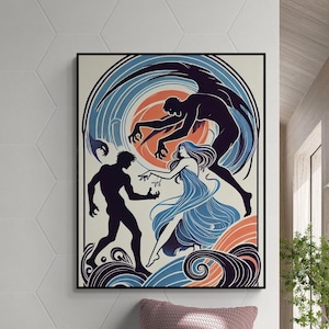 Orpheus and Eurydice Art Print | Ancient Greek Mythology | Lovers Tragedy Myth | Literary | Art Nouveau | Living Room | Home Decor | Poster