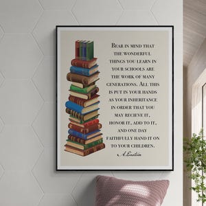 Impresión artística con la frase "Las cosas maravillosas que aprendes" de Albert Einstein: decoración del hogar, sala de estar, arte de pared inspirador y motivador