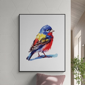 Painted Bunting Vibrant Watercolor Art Print Bird Painting Birder's Gift Backyard Birdwatching Bird Home Decor Wall Art