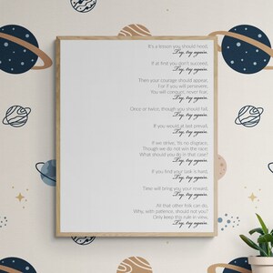 Inténtalo, inténtalo de nuevo de William Edward Hickson Texto completo Poema Inspirador Dormitorio infantil Sala de estar Aula Tipografía Impresión artística