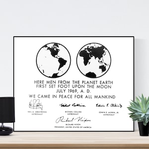 Apollo 11 Lunar Plaque Reproduction Art Print | Lunar Space Exploration | Surface of the Moon | Historic Home Decor | Poster