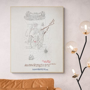 Mapa de la Isla del Tesoro / Robert Stevenson / Piratas Oro / Obra de arte original / Impresión de arte vintage