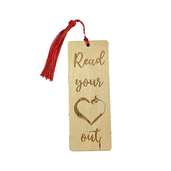 Read Your Heart Out | Bibliophile Gift | Wood Bookmark With Tassel