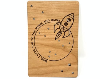 Dad, I Love You To The Moon And Back Wood Card | Father's Day | Dad Birthday Gift