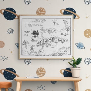 Mapa de 100 Acre Wood / Winnie-the-Pooh / AA Milne / Niños / Sala de estar / Decoración del hogar / Obras de arte para niños / Diseño literario / Lámina artística