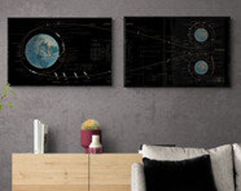 Apollo 11 Lunar Flight Plan Art Prints | NASA Retro Artwork | 1969 Moon Landing | Vintage Earth Space Exploration | Wall Home Decor Poster