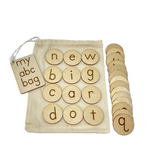 My ABC Bag | Uppercase and Lowercase Letters | Wooden Game | Montessori | Early Education | Learning Alphabet | Spelling Toys | Burlap Bag