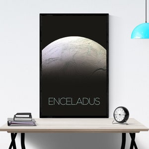 Enceladus Moon Art Print | NASA Art | Space Artwork | Solar System Art | Saturn Poster | Solar System Print | Icy Moon Artwork