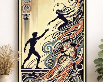Lámina artística de Orfeo y Eurídice / Mitología griega antigua / Art Nouveau / Literatura / Mito de dioses y diosas / Habitación / Decoración del hogar / Póster