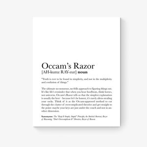 Lámina de la navaja de Occam / Principios y paradojas del comportamiento humano y la ciencia / Educación / Obras de arte para el aula escolar de profesores