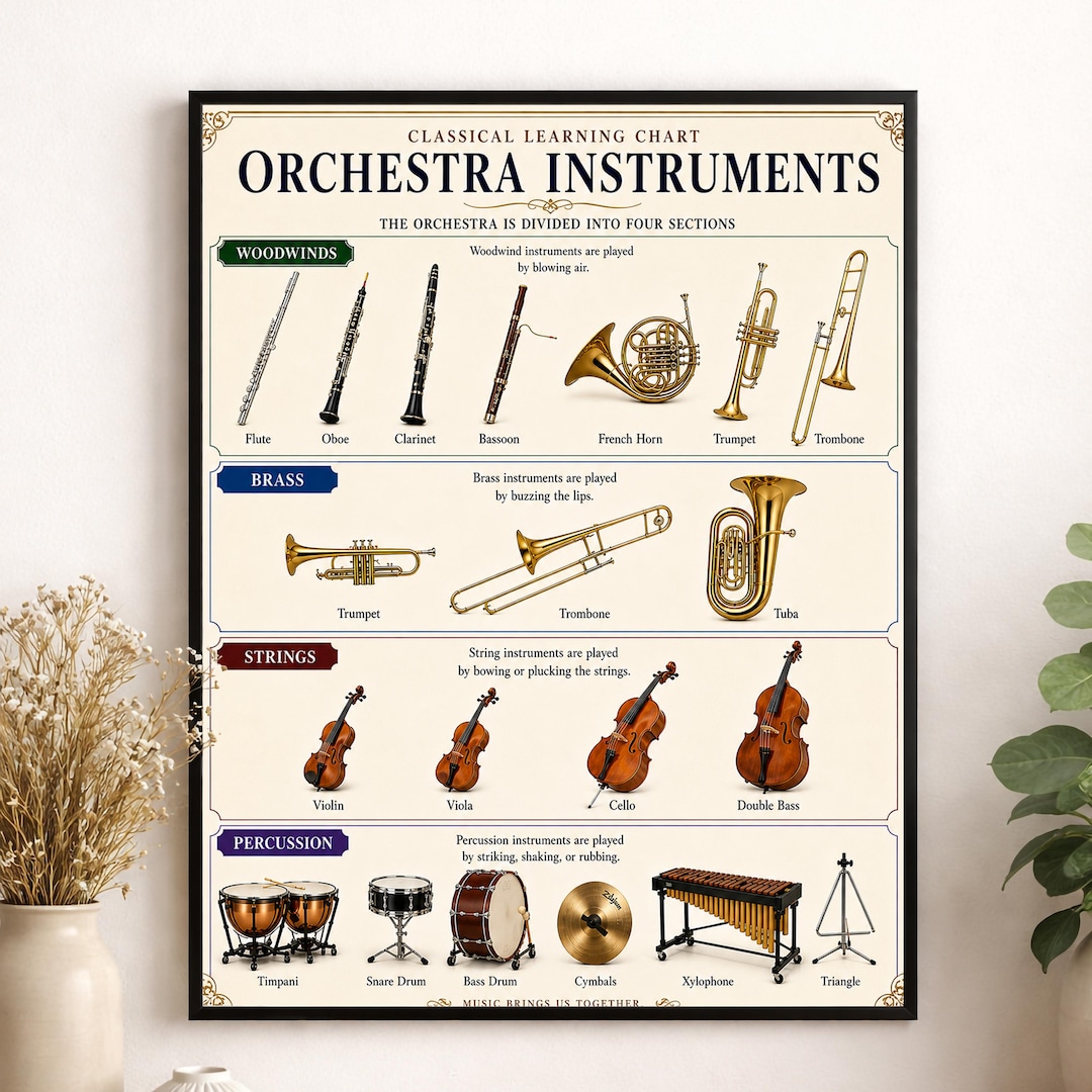 Orchestra Instruments Chart Wall Art Print, Classical Learning Poster ...