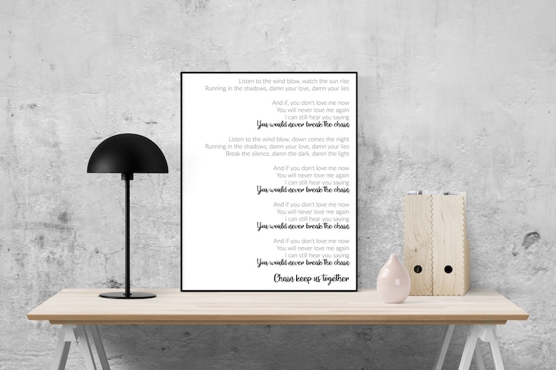The Chain by Fleetwood Mac Lyrics Poster Music Art Print Etsy