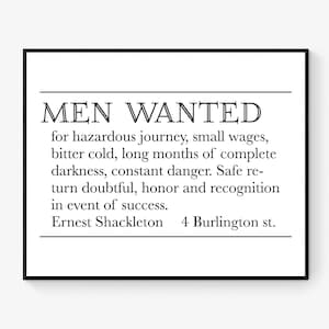 Ernest Shackleton Art Print | Expedition Help Wanted Advertisement | Antartica South Pole Expedition Home Decor | Vintage Typography Poster