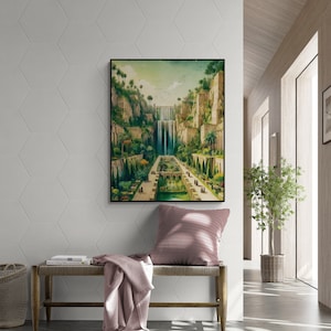 Jardines colgantes de Babilonia, Póster turístico de las siete maravillas del mundo antiguo, Viajes, Decoración del hogar, Historia, Impresión artística de pared de acuarela