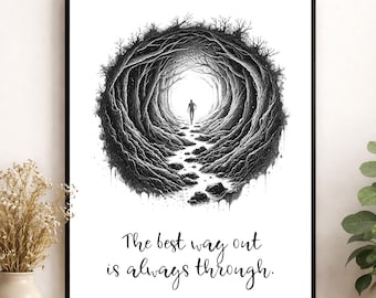 Der beste Weg hinaus ist immer durch Kunstdruck | Robert Frost Zitat | Inspirierende Wohndekoration | Literarisches Wald Poster