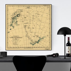 Mapa de la expedición de Ernest Shackleton / HMS Endurance / Decoración para el hogar / Impresión artística vintage de un viaje náutico de un barco de la Armada