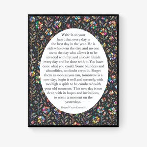 Emerson Quote Art Print | Write It On Your Heart | Poetry | Home Decor | Dark Floral | Gifts | Literary | Poster