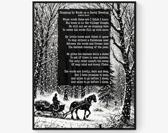 Robert Frost citat konsttryck | Stanna vid skogen på en snöig kväll | Poesi | Litterär bok | Inspirerande | Motiverande skiss affisch