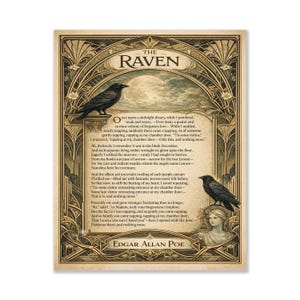 Edgar Allan Raven konsttryck | Amerikansk gotisk poesi | Litterär | Heminredning | Klassisk diktaffisch Unframed
