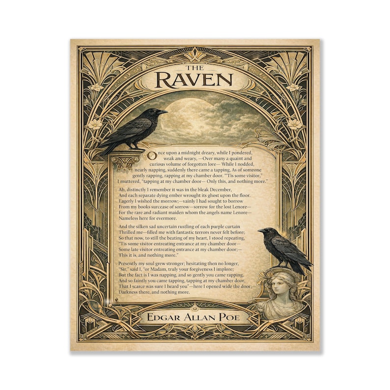 Edgar Allan Raven konsttryck | Amerikansk gotisk poesi | Litterär | Heminredning | Klassisk diktaffisch Unframed